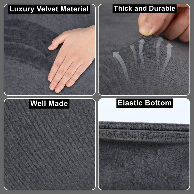 AZHCHKE Stretch Velvet Toilet Lid Cover and Toilet Tank Lid Cover  Bathroom Super Soft Toilet Lid Cover Set Luxury Velvet Plush  with Elastic Bottom  Machine Wash  Dark Grey - Image 3